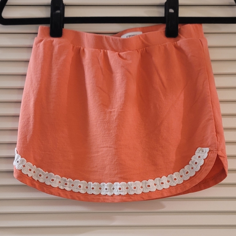 Crown & Ivy- Girl's Orange & White Skort/ Skirt With Built-in Shorts